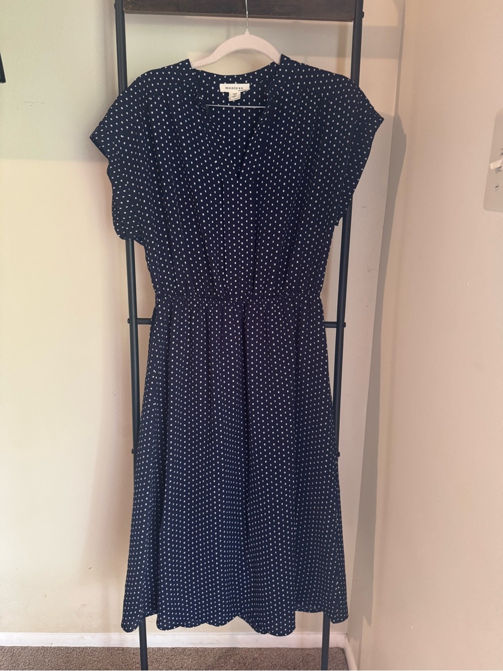 Merona Navy Polka Dot Cap-Sleeve Midi Dress